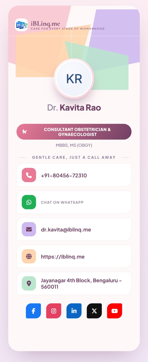 iBLinq card in the Gynecologist Profile template &mdash; a consultant obstetrician, with qualifications under the name.