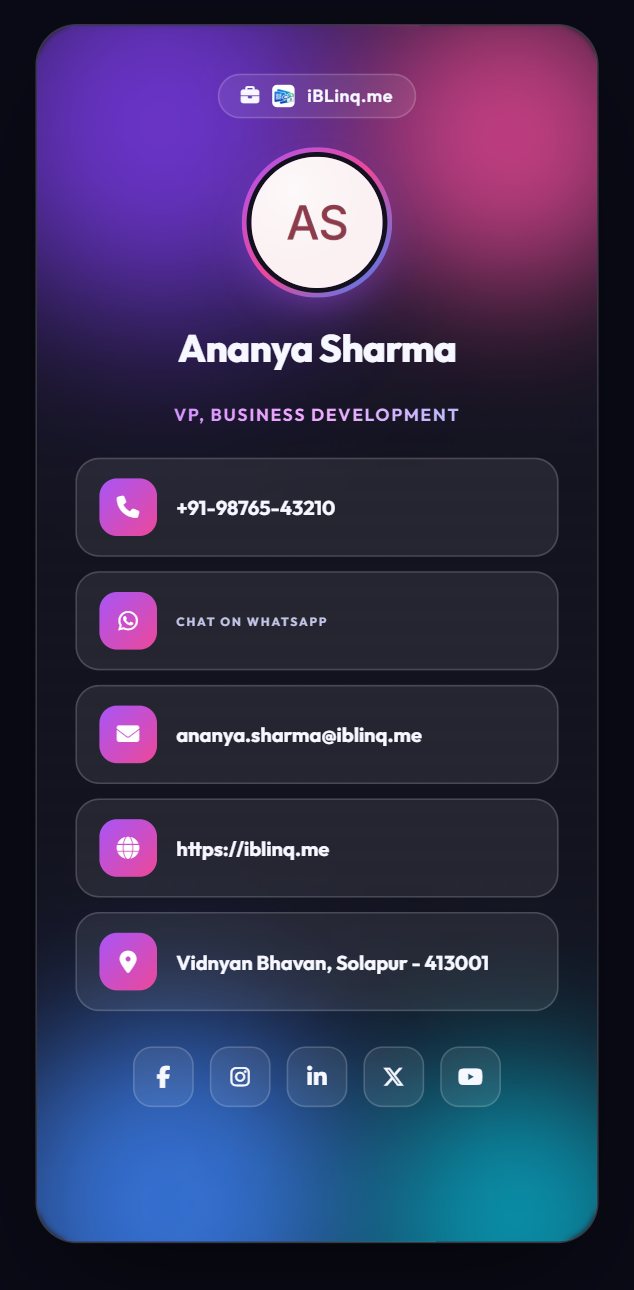 iBLinq card in the Gradient Mesh Aurora template &mdash; a business development lead, on a deep aurora gradient.